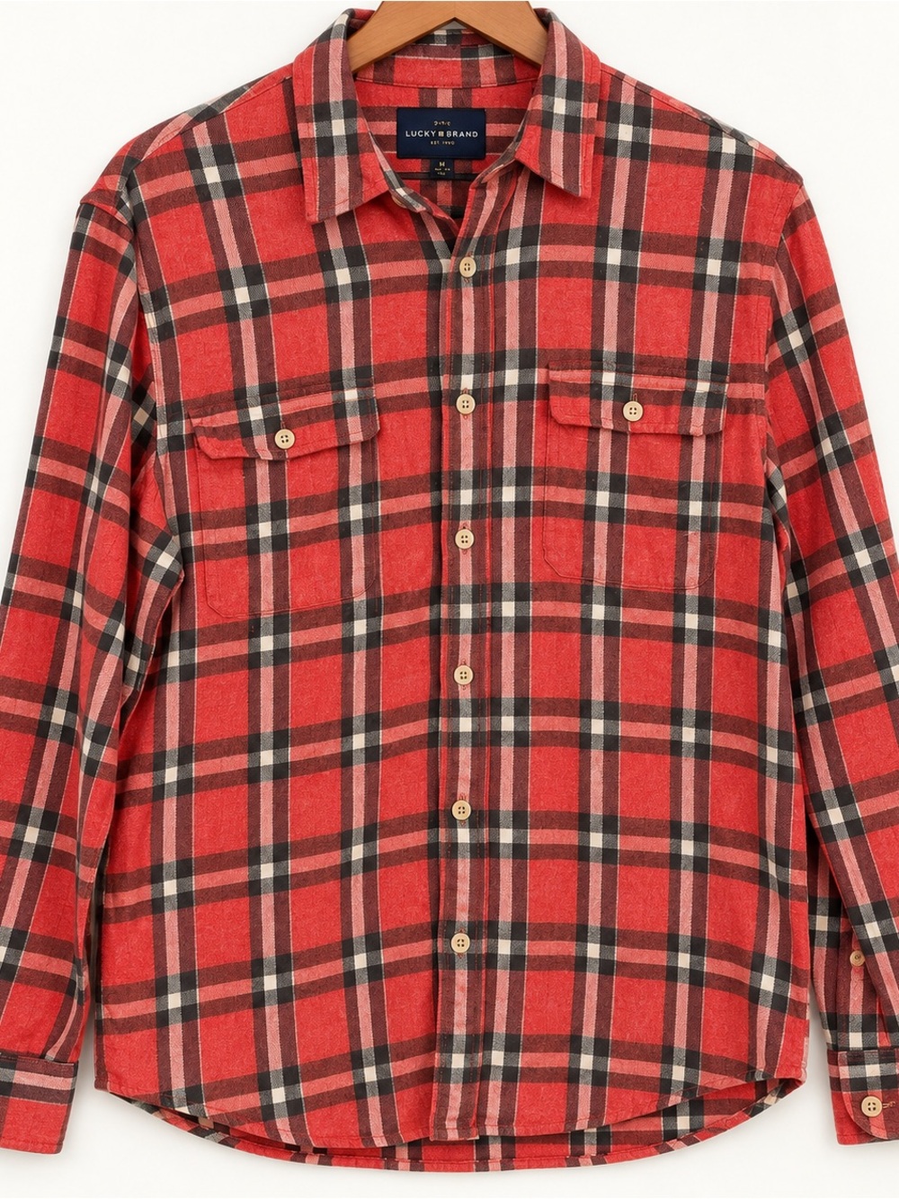Lucky Brand Red and Black Plaid Button-Down Shirt